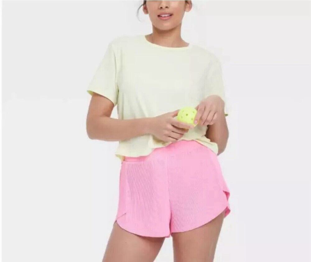 All In Motion Women's Mid-Rise Micro-Pleated Shorts 2.5" Pink Size XXL NWT